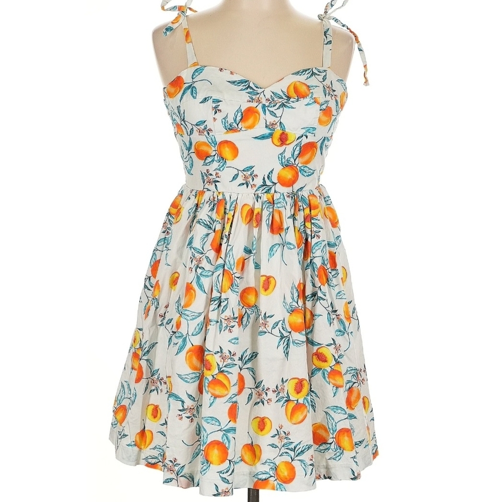 Peach Fruit Print Cotton Summer Dress